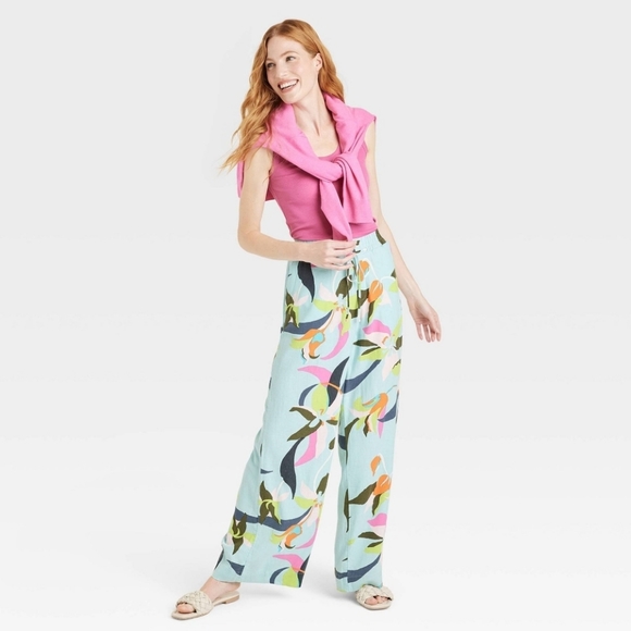 a new day Pants - 🔥NWT🔥SZ LARGE Women's High-Rise Wide Leg Linen Pull-On Pants